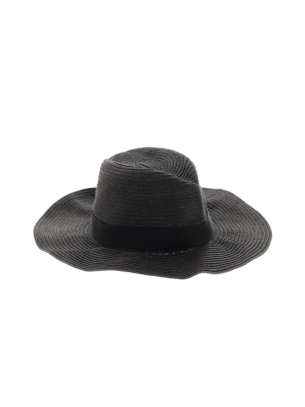 Ann Taylor Black Wide-Brim Straw Sun Hat with Band
